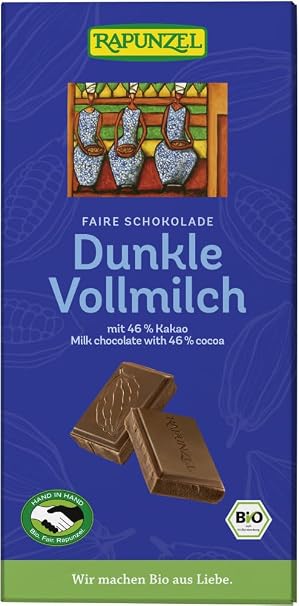 Rapunzel Organic Whole Milk Chocolate 46% Cocoa Dark HIH (6 x 100 g)