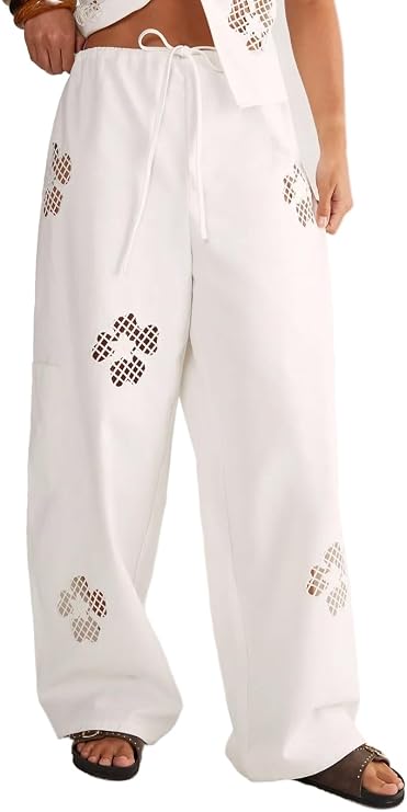 Nasty Gal Women's Floral Cutwork Cargo Pants