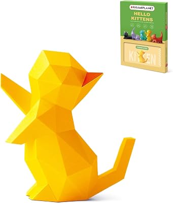 3D Origami Paper Craft Kit, Starpaw Kitten Cute DIY Pre-Cut Animal Papercraft Model for Beginners, Fun Handmade Home Decoration Gift for Adults & Teens-Yellow