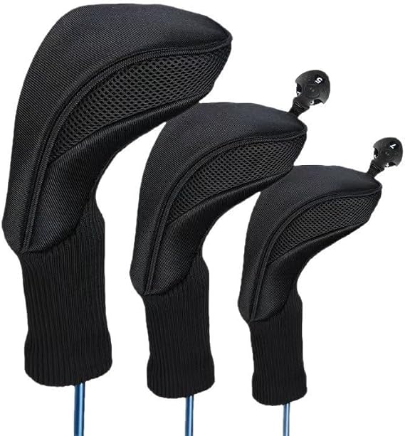 3PCS Golf Head Covers for Woods Driver Hybrid with Interchangeable Number Tags. Novel Durable Golf Club Head Covers for Wood Clubs
