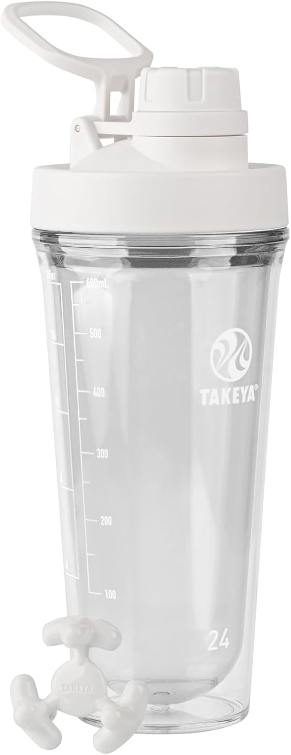 Takeya Protein Shaker - BPA-Free Plastic Shaker Bottle with Leak-Proof Spout Lid - Easy Carry Shaker for Gym & More - Dishwasher-Safe Reusable Shaker with Spout Lid - 24 oz, Cloud White