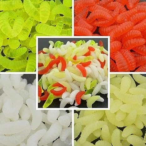Valkyrie 200 Pieces 2.4cm Soft Silicone Maggot Fishing Bait - 4 Different Colors - Phosphorous