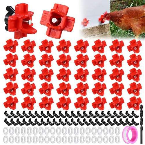 Dreyoo 40 Pcs Horizontal Chicken Waterer Nipples, Automatic Poultry Nipple Waterer with Drill Bits for Bucket Chicken Feeders, Non Leak Chicken Waterer Kit for Chicken Coop Outdoor