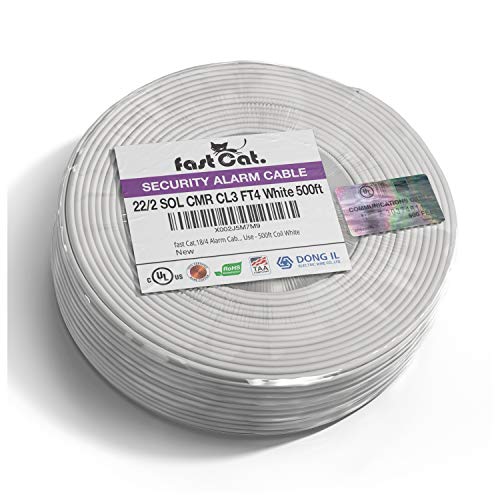 Fast Cat. 22 AWGGauge, 2 Conductor 500ft, White FireAlarmSecurity Cable - PVC Jacket, Unshielded, CMR-CL3R-FT4 Rated in-Wall Use- UL Rated - Coil