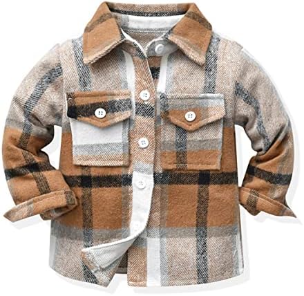 Mmoneyake Baby Boys Girls Flannel Plaid Shirt Jacket Lapel Long Sleeve Button Down Shirts Coat Casual Fall Outwear Clothes