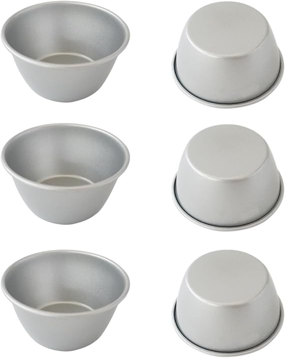 3 Inch Metal Pudding Molds, Mini Egg Tart Pan, Round Flan Baking Cup | Carbon Steel Individual Small Popover Pans, Round Cake Tin for Chocolate Molten, Yorkshire Pudding, Panna Cotta, 6 PCS