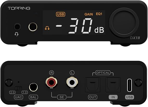 Topping DX1 II Game HiFi DAC Headphone amp - ES9039Q2M DAC 1000mWx2 Fully Balacnced Headphone Amplifier Preamp Gaming Headset Compatible (Black)