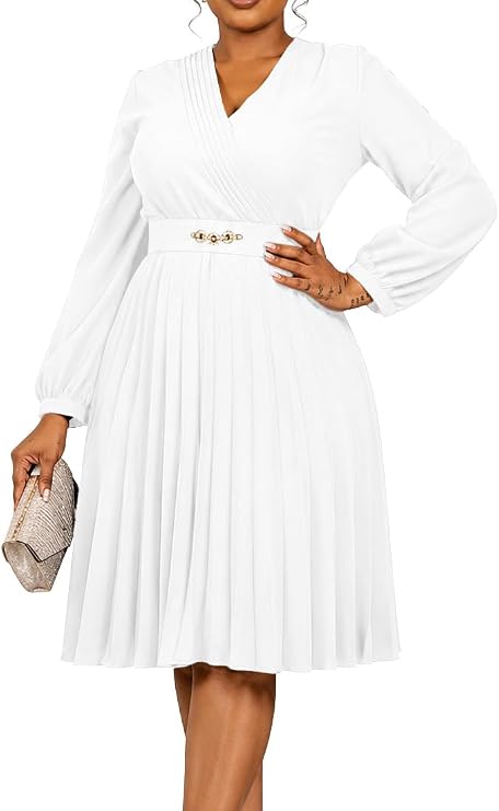 Midi Dress for Women Elegance Church Dress Fashion High Waist Business Casual Dress Cocktail with Belt