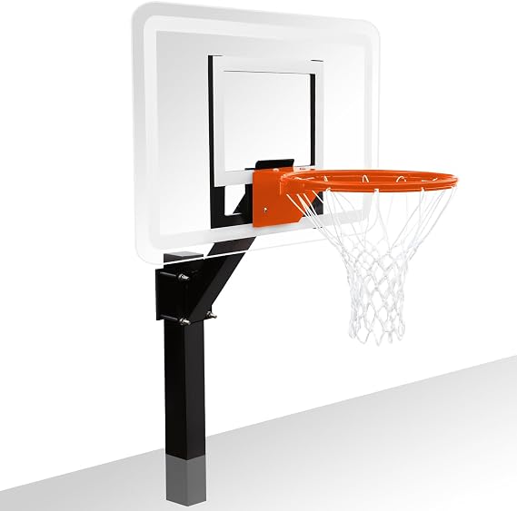 Aluminum Shot and Dunk Poolside Basketball Hoop - In Ground Removable Rust-Resistant Adjustable Height Pool Basketball Game System with Clear Backboard 1/2 Springs Rim and Three Balls