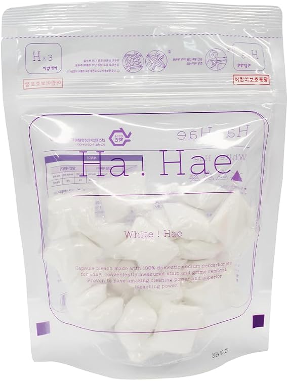 HaHae Capsule Bleach Oxygen-Based Laundry Whitener, 100% Pure Sodium Percarbonate, Easy-Dissolving PVA Film, 30 Capsules