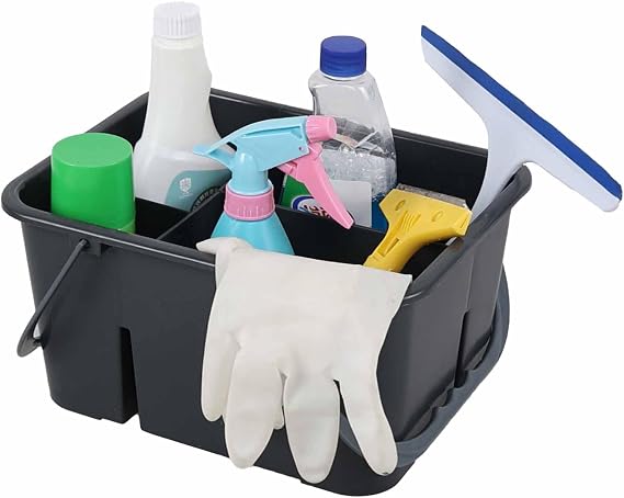 Plastic Cleaning Supply Caddy, Plastic Utility Caddy with Handle, Grey