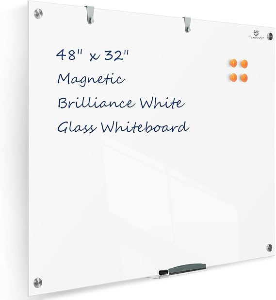 TSJ OFFICE White Board for Wall - 48" x 32" Brilliance White Glass Board
