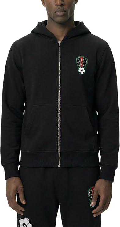 LOTTO Men's Forza Full Zip Hoody - 400gsm Heavyweight Organic Cotton Hooded Sweatshirt - Football Graphic
