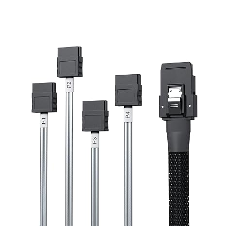 10Gtek MiniSAS SFF-8087 Fan-Out Cable Breakout to 4xSATA, 6Gbps High-Speed Cable for RAID Controllers, Servers & Storage Enclosures, 0.75~0.8m(2.46~2.62ft)
