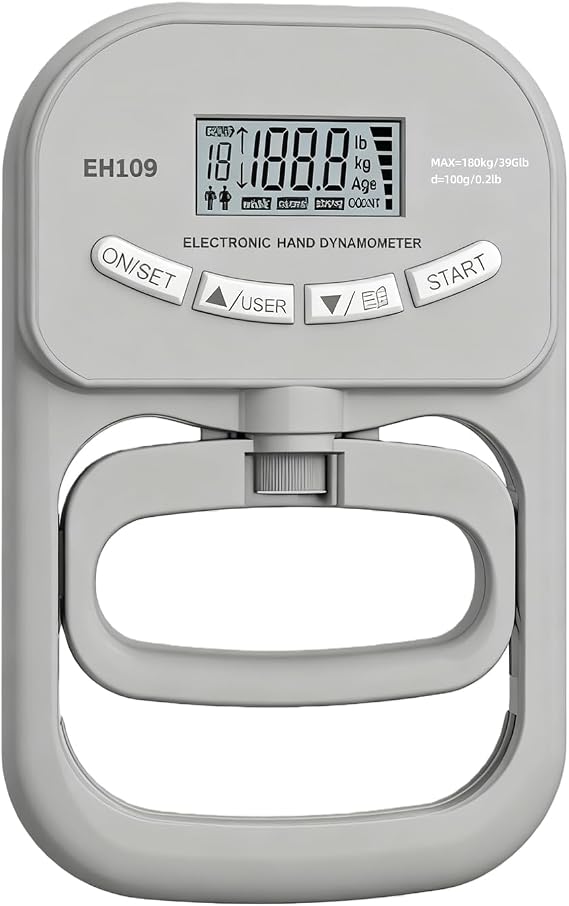 Digital Hand Dynamometer - Grip Strength Measurement Meter with Auto-Capture, 90kg/198lbs Capacity, Adjustable Handle, LCD Display, Sports & Clinical Use