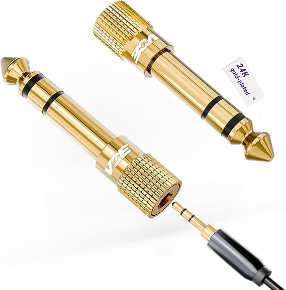 VCE 6.35mm Male to 3.5mm Female 1/4 inch to 1/8 inch 24K Stereo Audio Jack Adapter for Aux Cable, Guitar Amplifier, Headphone, 2 Pack