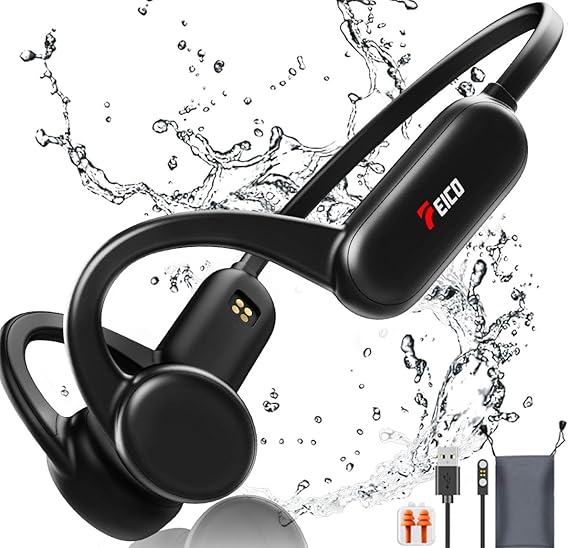 FEICO Kemik İletimli Kulaklık, Bluetooth 5.3 Mikrofonlu Açık Kulak Kulaklığı | MP3 Modu Dahili 32 GB ve 10 Saat Çalma Süresi, IP68 Su Geçirmez Kemik İletimi, Koşu, Bisiklet, Yüzme için (Siyah)