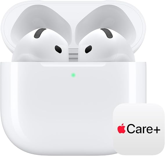 Apple AirPods 4 Wireless Earbuds, Bluetooth Headphones, with Active Noise Cancellation, Adaptive Audio, Transparency Mode, Personalized Spatial Audio, USB-C Charging Case with AppleCare+ (2 Years)