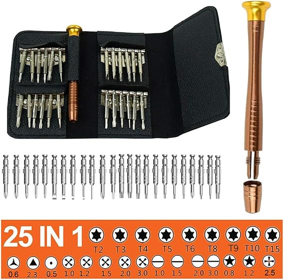 Gadgetking 25 Set Mini Screwdriver Set Kit Bits Multi Small Precision Hex Torx Star Repair Tool Leather Case for Mobile Phone, PC Laptop, Watch, Computers, Electronic Workshops,Glasses