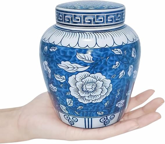 Chinese Ceramics Ginger Jar, with Blue and White with Iids - Tea Canister, Kitchen Home Collectibles Apply to Coffee Spice Tea Storage 850 ML