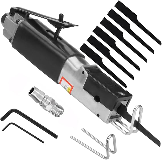 Reciprocating Air Saw Air Body Saw Pneumatic Tool Multi-function Air Powered Mini Tool 90PSI Portable Pneumatic Reciprocating Saw with 2pcs of each 18T & 24T & 32T Saw Blades and 1/4" npt Air Inlet