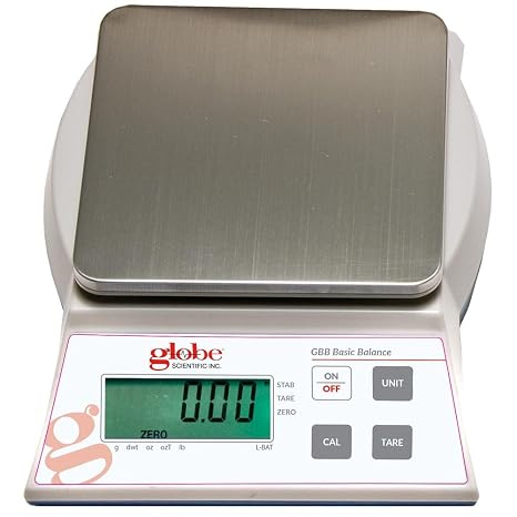 Globe Scientific GBB-502-CT GBB-Series Portable Precision Balance with Caibration Certificate, Toploading, Basic, 100-240V, 50-60Hz, 500g Load Capacity, 225mm Length, 177mm Width, 157mm Height