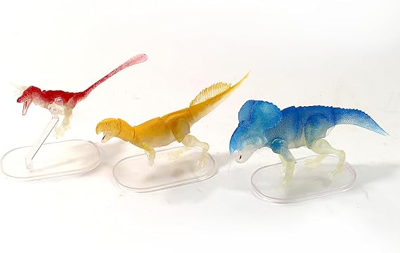 Mesozoic Beasts: Glow in the Dark Dinosaurs 3 Pack - 4" Velociraptor, Protokeratops, Psittacosaurus - 1/18 Scale Action Figure Collectible