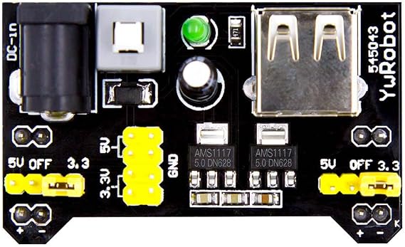 SHILLEHTEK Universal Power Supply Module for MB102 Prototype Breadboard - 3.3V/5V, DC 6.5-12V or USB - Compatible with Arduino, Raspberry Pi, ESP32 - Ideal for Solderless Breadboards (1 Piece)