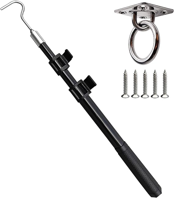 Extendable Attic Pull Down Hook, Ladder Door Stairs Puller System Kit Rod Pole, Replacement for Ropes Cord String with Stainless Steel Ring Handle
