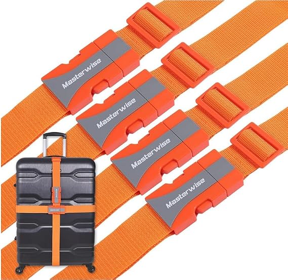 Buckle Straps with Clips, Adjustable Nylon Strap with Buckle, Packing Straps, 4 Pack (Orange, 4pcs)