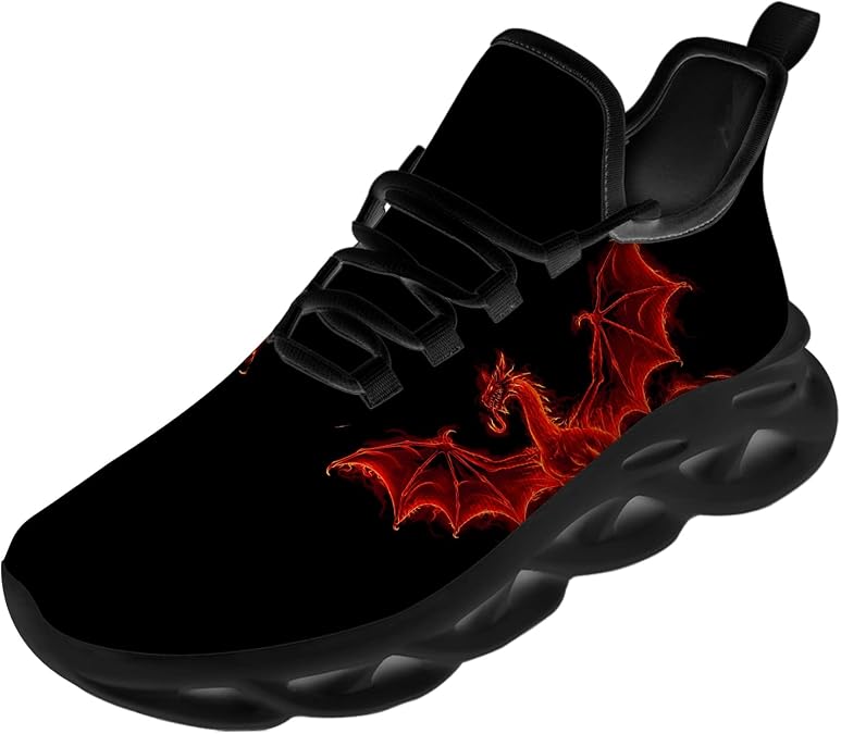 Womens Mens Dragon Shoes Fire Medieval Dragon Cool Red Tennis Sneakers Running Walking Shoes Gifts for Women Men,Size 10 Men/13 Women Black