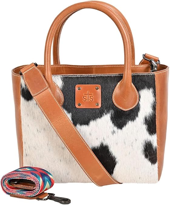 STS RANCHWEAR Women's Cowhide Basic Bliss Leather Durable Brown Satchel Bag with Removable Nylon & Leather Strap