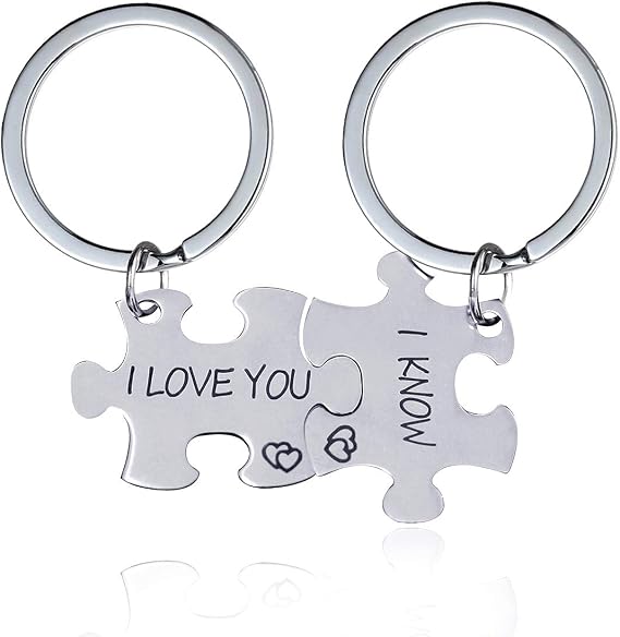 Uloveido Stainless Steel Puzzle Matching Key Chains Set - 2pcs His and Hers Couples Key Chain Keyring Set Lovers Jewelry for Boyfriend Girlfriend