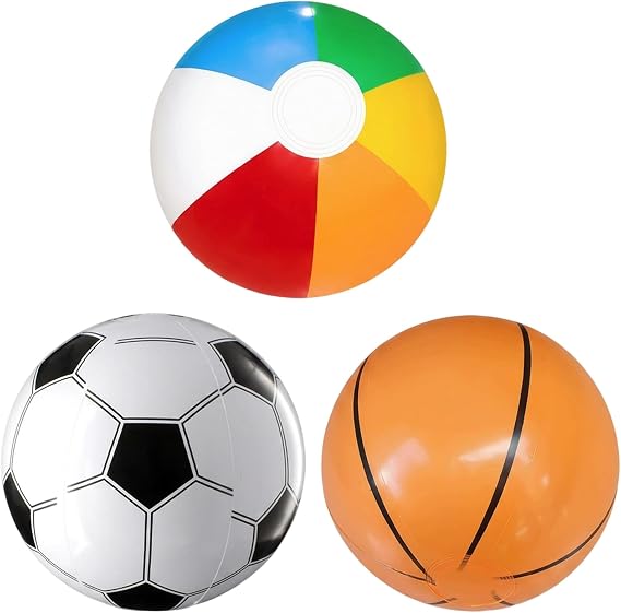 3 PCS Inflatable Beach Balls, 11 Inch Football Basketball Beach Ball Design, Beach Balls for Pool Games, Summer Party, Beach Recreation and Other Outdoor Entertainment