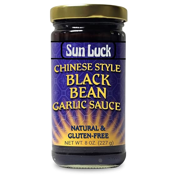 Sun Luck Black Bean Garlic Sauce 8 oz Jar Savory Fermented Black Beans with Garlic for Stir-Fry, Marinades & Dipping; Bold Umami Flavor.