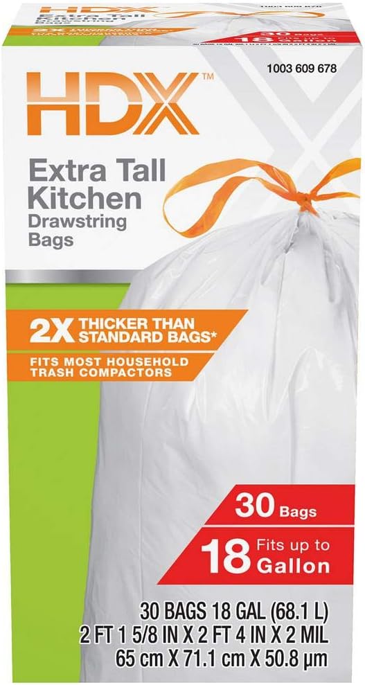 HDX 18 Gallon Heavy-Duty Drawstring Kitchen and Compactor Trash Bags (30-Count)