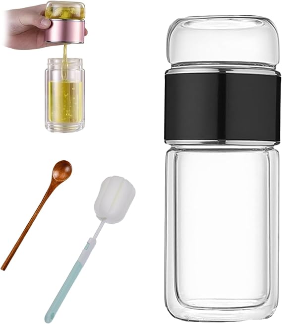 Tea Infuser, Glass Tea Infuser Bottle, 3 in 1 Smart Tea Maker for Loose Leaf Tea Steeper, Light Portable Travel Tea Maker with 304 Stainless Tea Filter (Black,14oz)