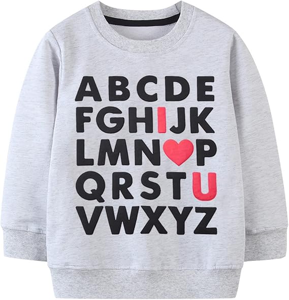 Mrocioa ABC I LOVE U Sweatshirt Toddler Boys Girls Shirt Kids Valentine's Festival Outfit Long Sleeve VDAY Tops