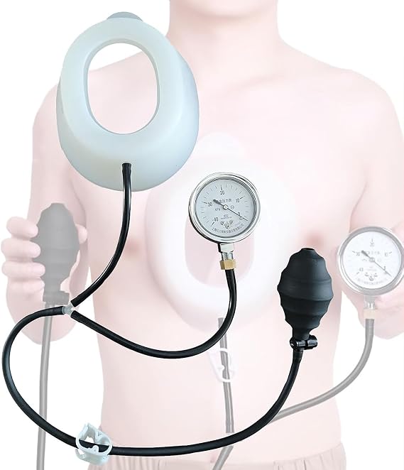 Pectus Excavatum Vacuum Bell Orthosis Brace - Sternal Depression Support with Pressure Gauge for Sunken Chest