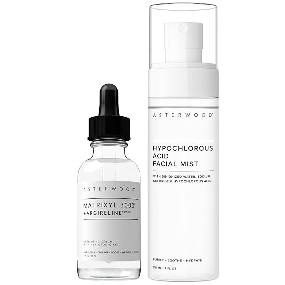 Asterwood Matrixyl 3000 with Argireline Serum 1 oz + Hypochlorous Acid Facial Mist