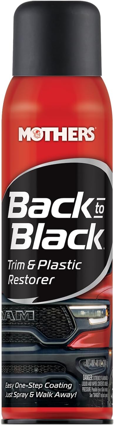 Mothers Back-to-Black Trim & Plastic Restorer, 10 oz. Aerosol Removes Oxidation, Dirt & Wax Residue Restores Faded Trim & Provides Long-Lasting Protection (06110)
