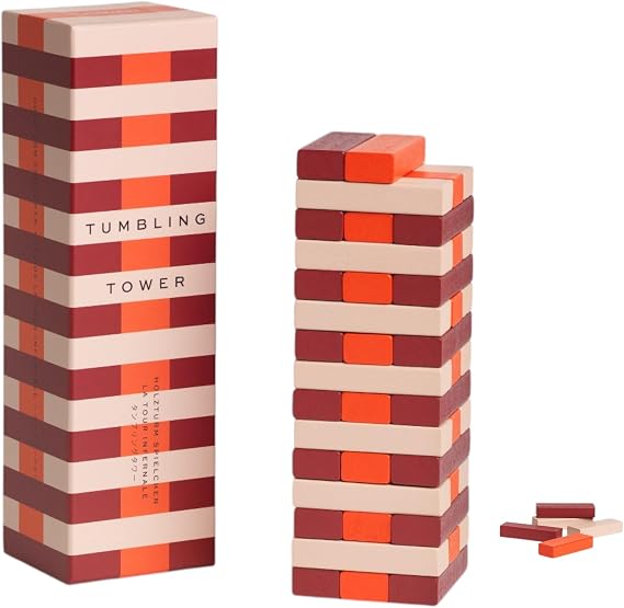 PrintWorks Play Red Tumbling Towers - Wooden Block Stacking Party Game