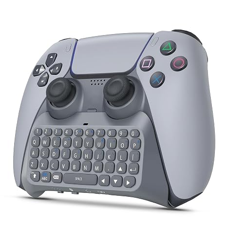 TNP Chatpad Keyboard for PS5 Controller - Wireless Bluetooth Keypad Attachment - Ultimate QWERTY Gamepad Compact Wireless Keyboard for PlayStation 5 with Built-in Speaker for Chat and Messaging, Gray