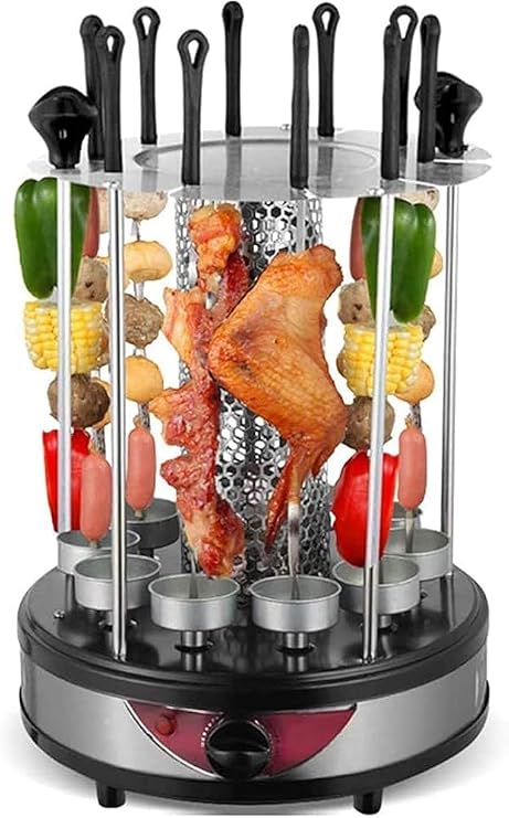 Vertical Rotating Barbecue Grill Electric Smoke-Free For Kebab, Skewers, Roast - Perfect For Home Parties - Automatic Rotisserie Included
