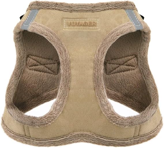 Best Pet Supplies - All Weather Mesh/Plush, Reflective, No Pull Harness for Small, Medium Dogs, Cats - Secure with Hook & Loop Fastener, Buckle, Double D-Rings - Latte Suede, S