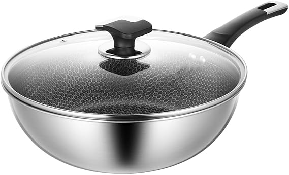 Carbon Steel Wok, Carbon Steel Wok Pan Woks and Stir Fry Pans, Stir Fry Honeycomb Wok, Scratch Proof Cookware for Gas, Induction Or Electric Stove