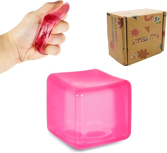 Squeeze Cube Squishy Toy, Stress Relief Fidget Toy Pink 3.5cm