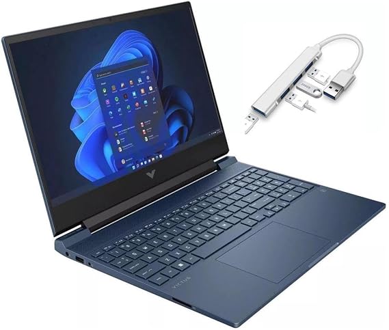 HP Victus 15.6" FHD 144HZ Gaming Laptop | Intel Core i5-12450H | NVIDIA GeForce GTX 3050 | Backlit | Gray | 16GB RAM | 1024GB SSD | Windows 11 Home | Bundle with USB 3.0 Hub