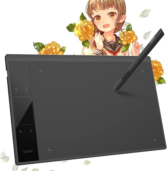 VEIKK A30 Drawing Tablet, 10x6 Inch Graphics Tablet with 8192 Levels Battery-Free Stylus Pen, 4 Touch Keys, 1 Touch Pad, Compatible with Mac/Windows/Android/Linux, Ideal for Digital Art