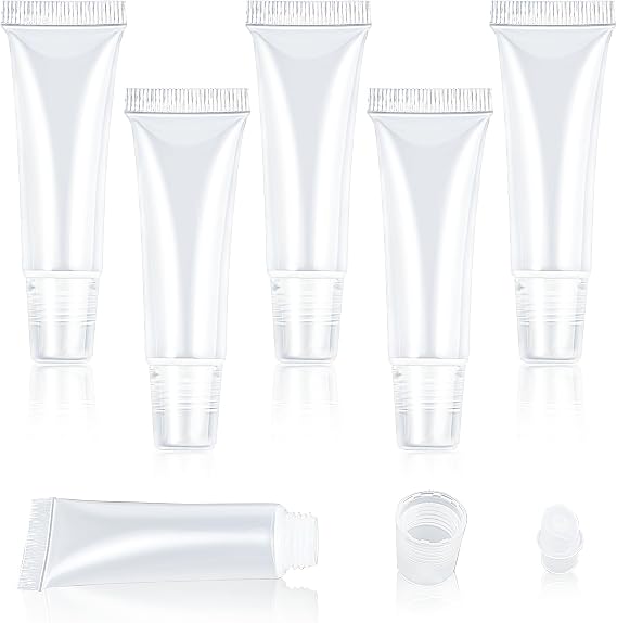 5Pcs Empty Lip Gloss Tubes, Clear Lip Balm Containers Soft Squeezable Travel Toothpaste Containers Mini Refillable Cosmetic Bottles for DIY Lip Gloss Makeup Travel Toiletries